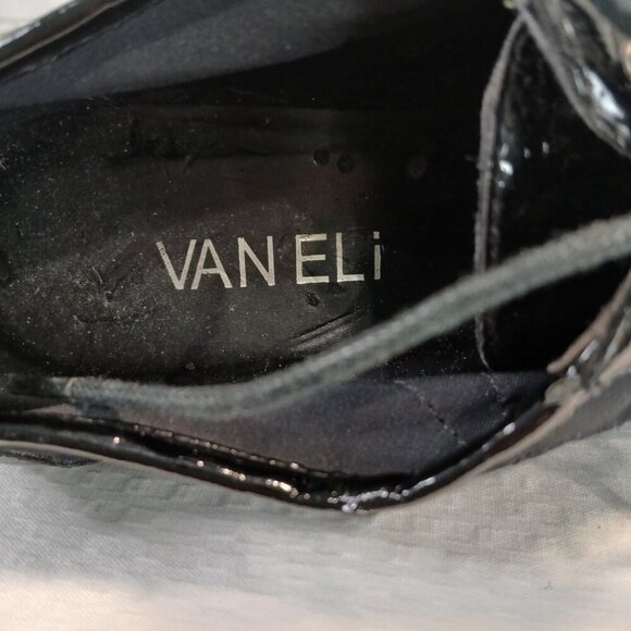VANELI SHOES, BLACK REPTILE PATTERN LEATHER AND STRETCH FABRIC LACE UP SIZE 6M - Picture 4 of 8